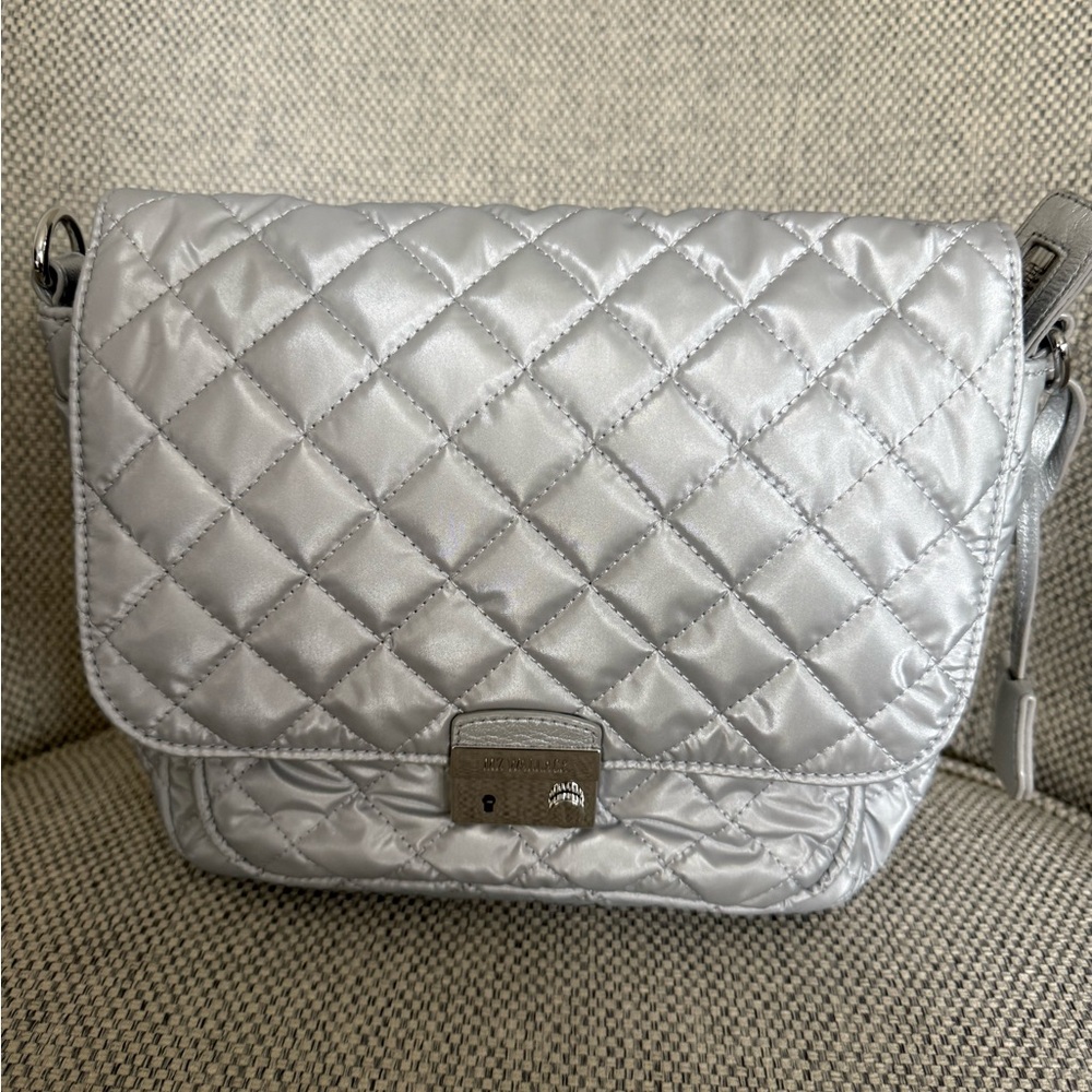 Mz Wallace Silver Oyster Crosby Lock Medium Crossbody Bag - Picture 2 of 11